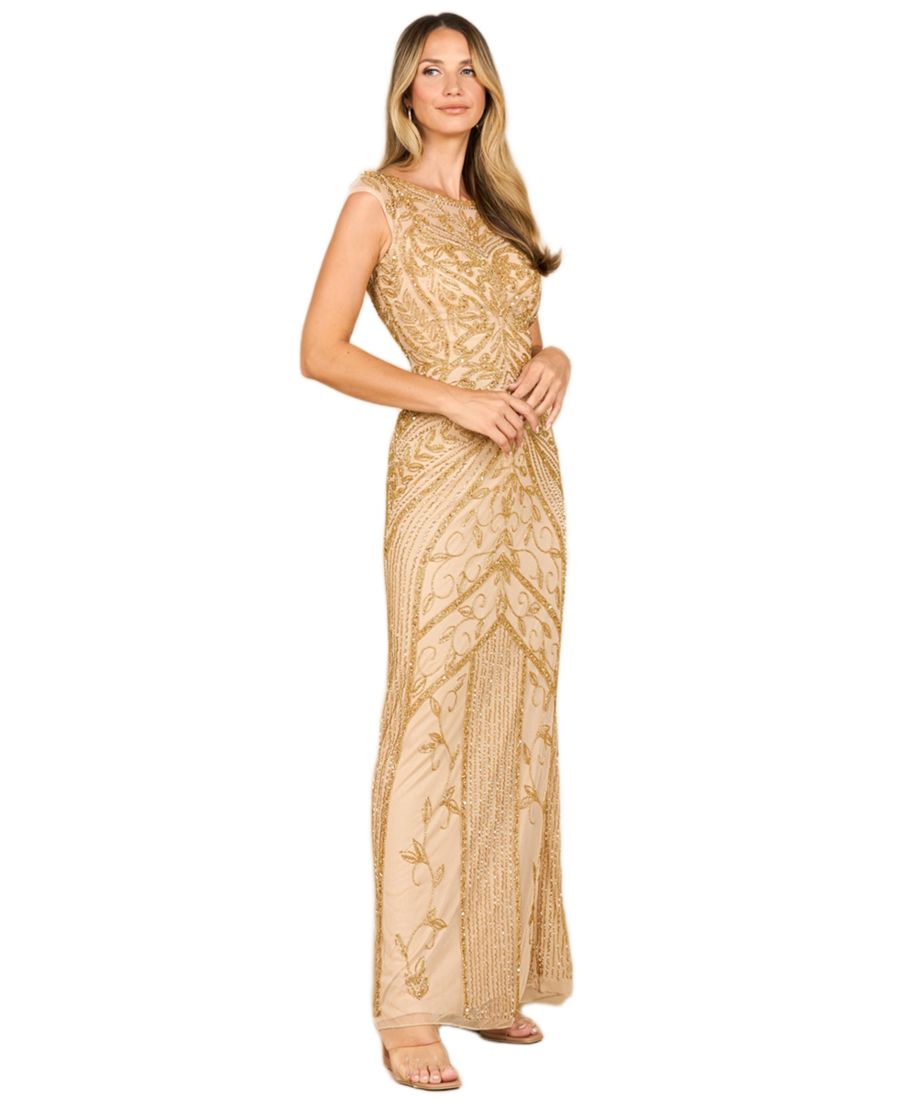 

Женское платье-футляр с расшитыми бисером рукавами-крылышками Lara, Gold