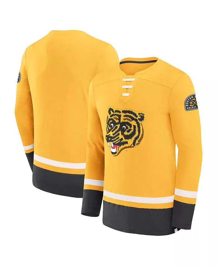 

Мужская футболка с длинным рукавом Boston Bruins Vintage High Point золотистого цвета Fanatics