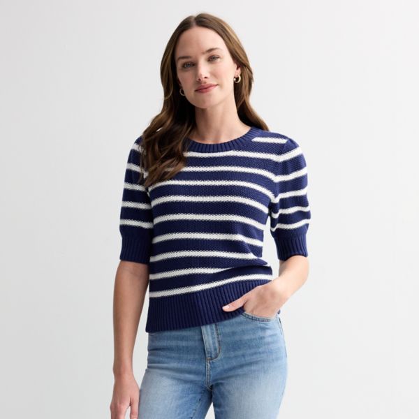 

Женский свитер с коротким рукавом Sonoma Goods For Life, цвет easy navy stripe
