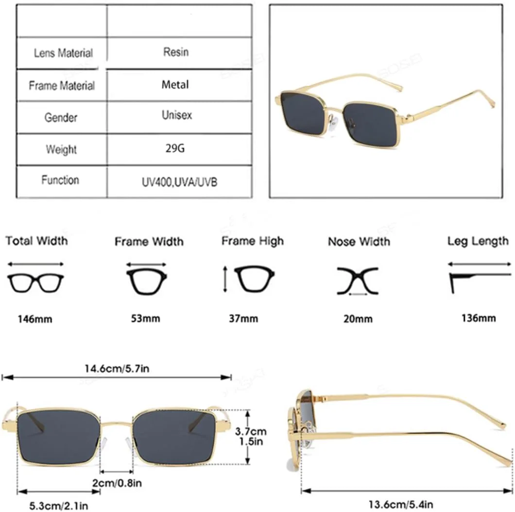 

Металлические прямоугольные женские солнцезащитные очки, модные градиентные очки UV400, мужские очки в стиле «синий чай» и панк HHZZYVY, Golden Tea Gradient