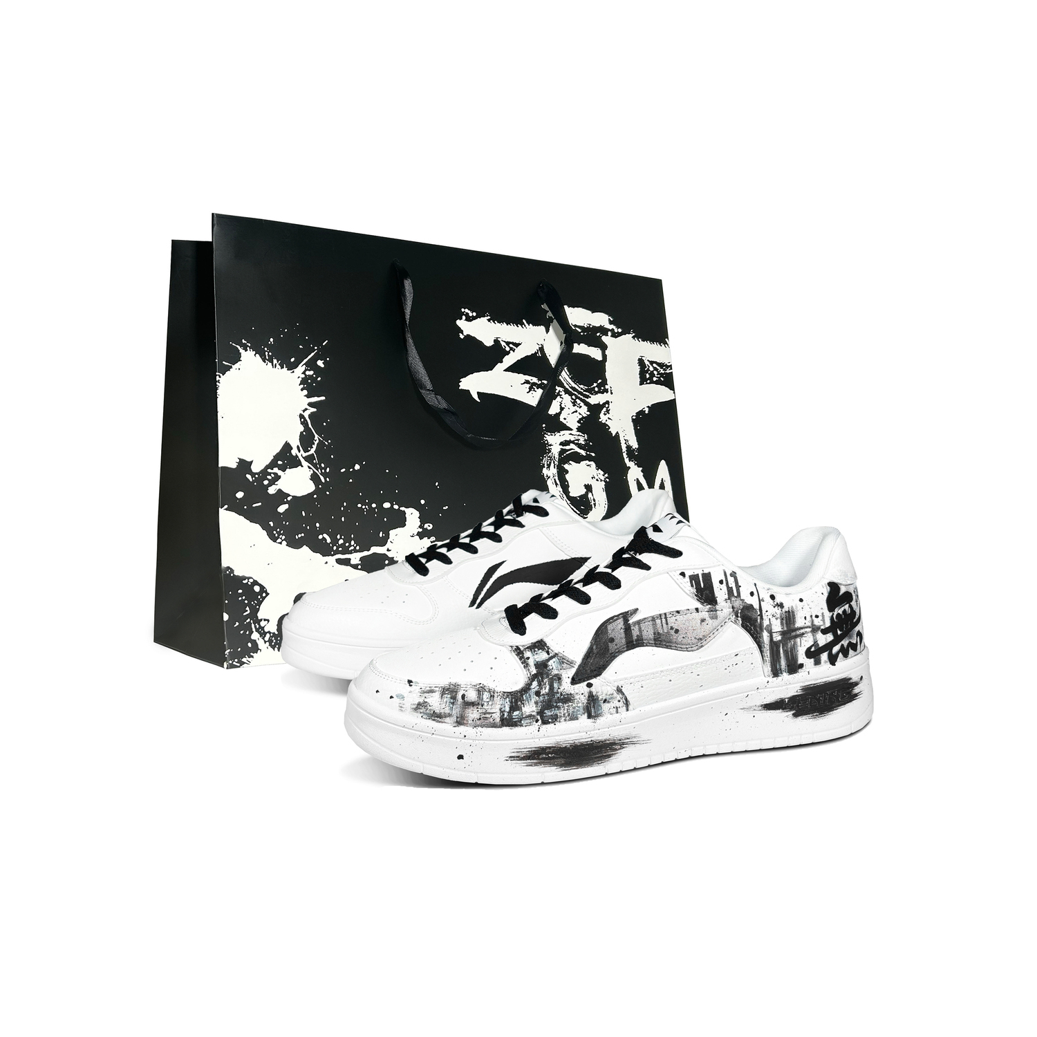 

LINING Понтонные лодки нескользящие, устойчивые к истиранию, дышащие лоу-топ скейтборд кроссовки мужские Black White