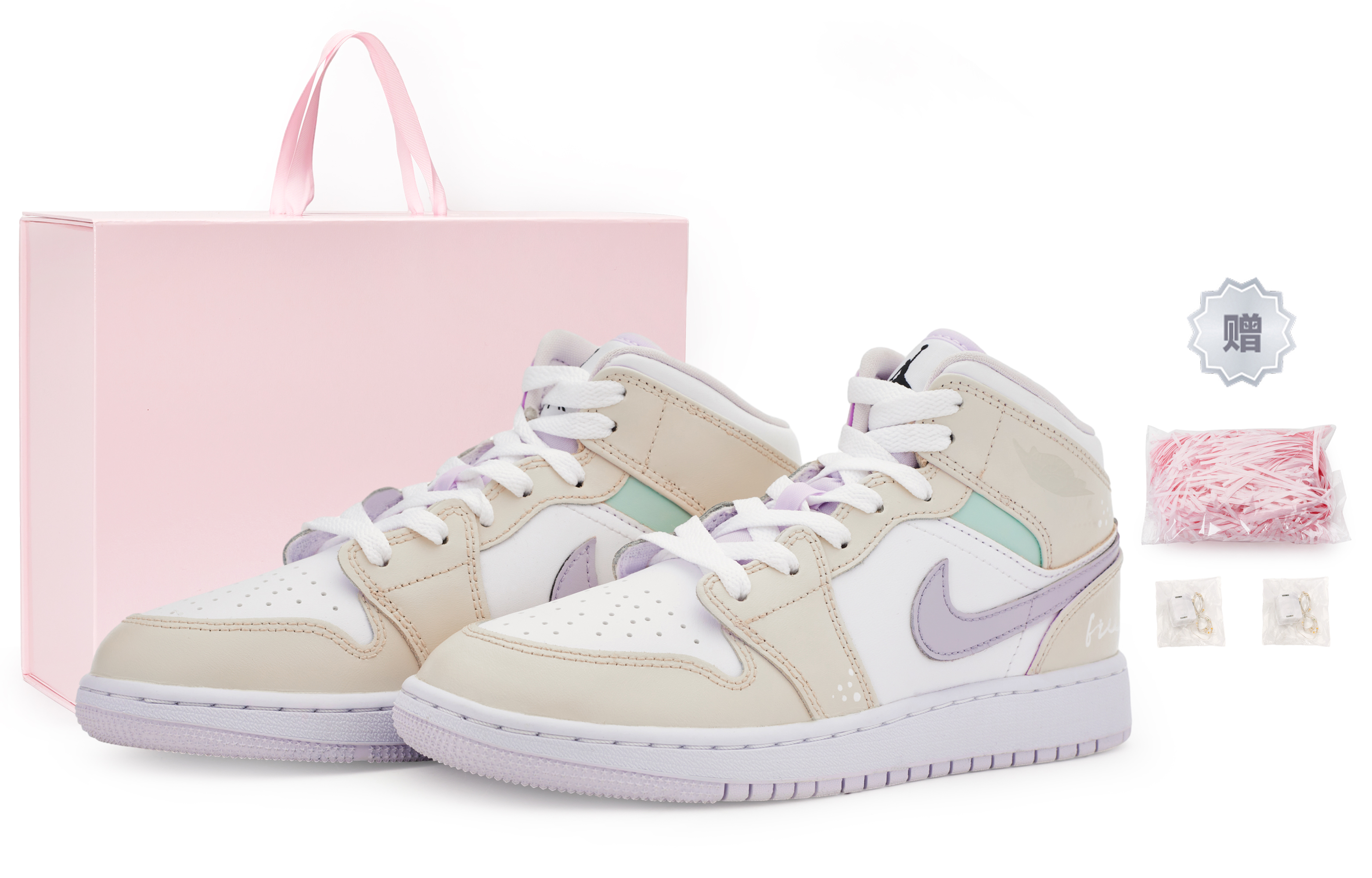 Jordan Air Jordan 1 винтажные баскетбольные кроссовки женские, White, purple, green rice apricot
