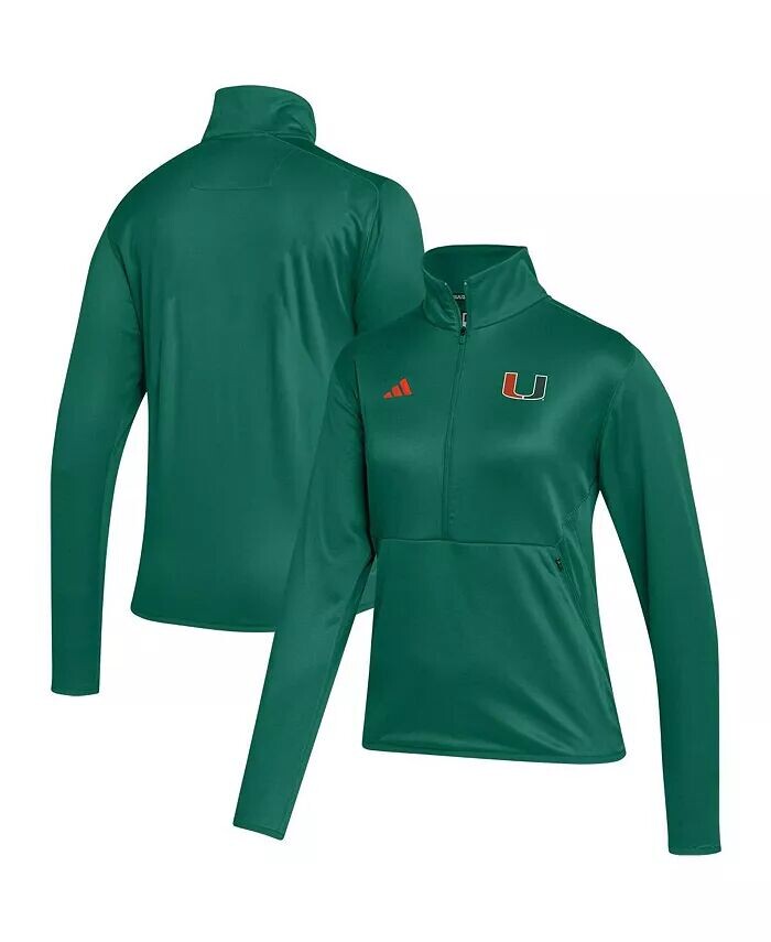 

Женский зеленый топ Miami Hurricanes 2023 Sideline AEROREADY с реглан-полумолнией adidas