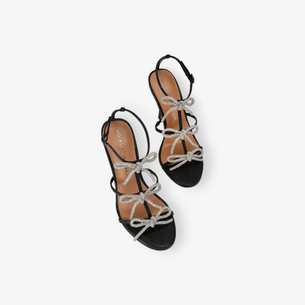 Босоножки на каблуке Kg Kurt Geiger с декоративными бантами из страз, черно-серебристый — фото 2