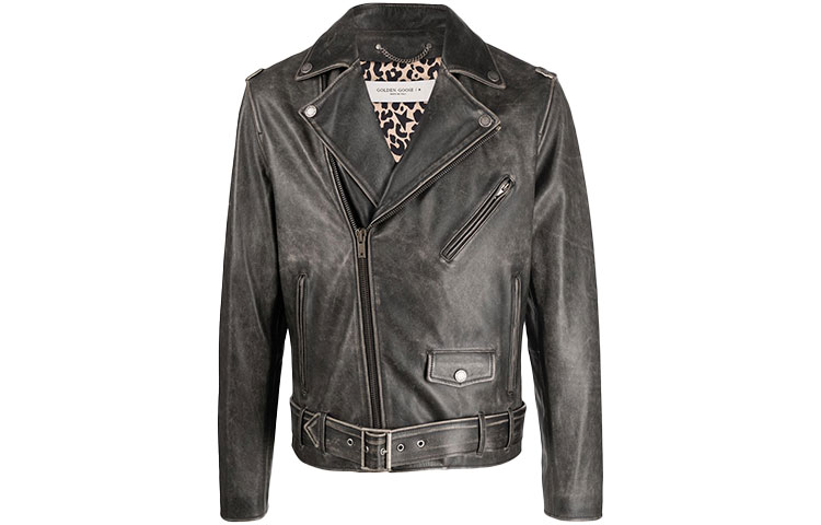 

Golden Goose Стильная кожаная куртка байкера на молнии, Black