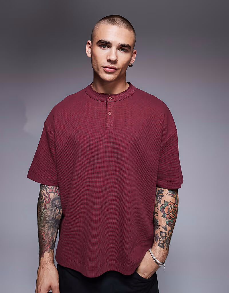 

Футболка свободного кроя ASOS DESIGN с вафельным узором в бордовом цвете