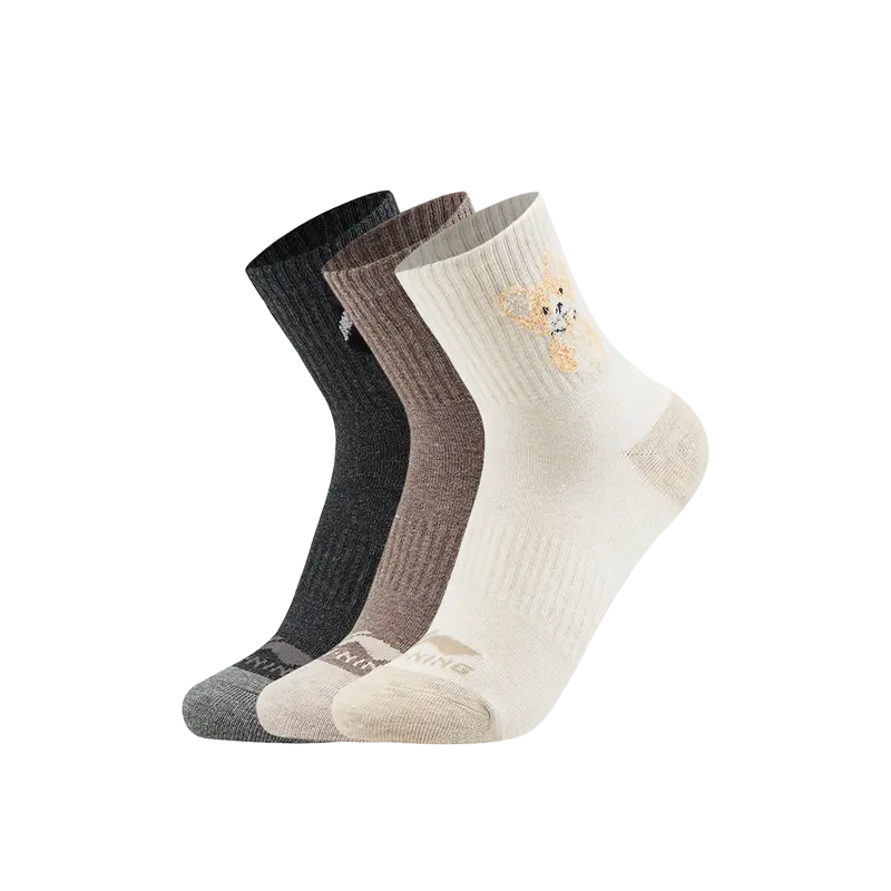 

LINING Спортивные носки Mid Calf, женские, набор из 3 пар, Black/Ivory/Coffee Foam Umber