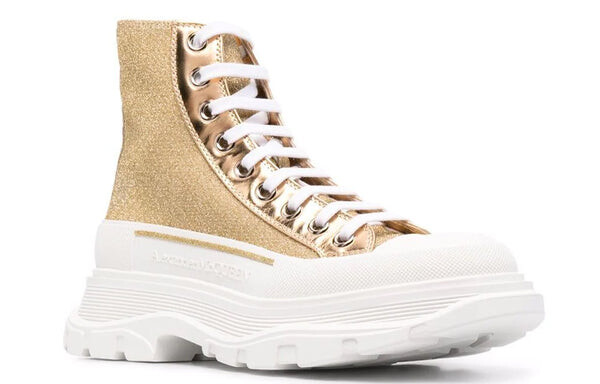 Кроссовки glitter tread slick high-top sneakers 'gold white' Alexander Mcqueen, золотой — фото 2