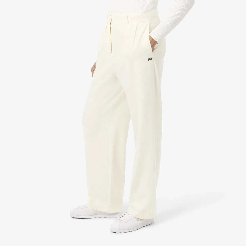 Брюки женские Lacoste, широкие фланелевые, кремовые — фото 2