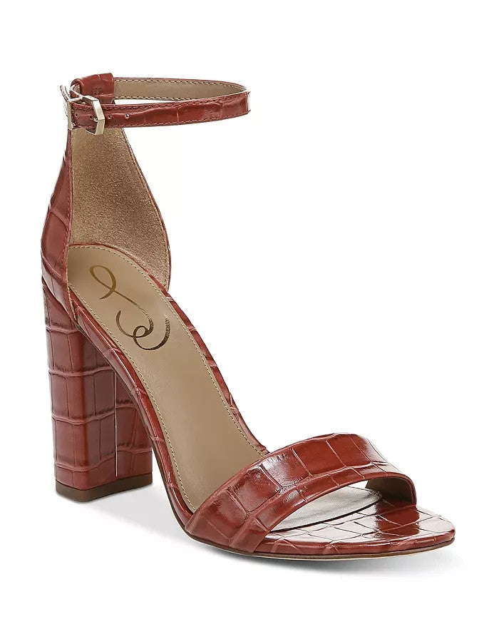 Сандалии Sam Edelman Yaro женские розовые с текстурированной отделкой на щиколотке с ремешком и квадратным каблуком — фото 3