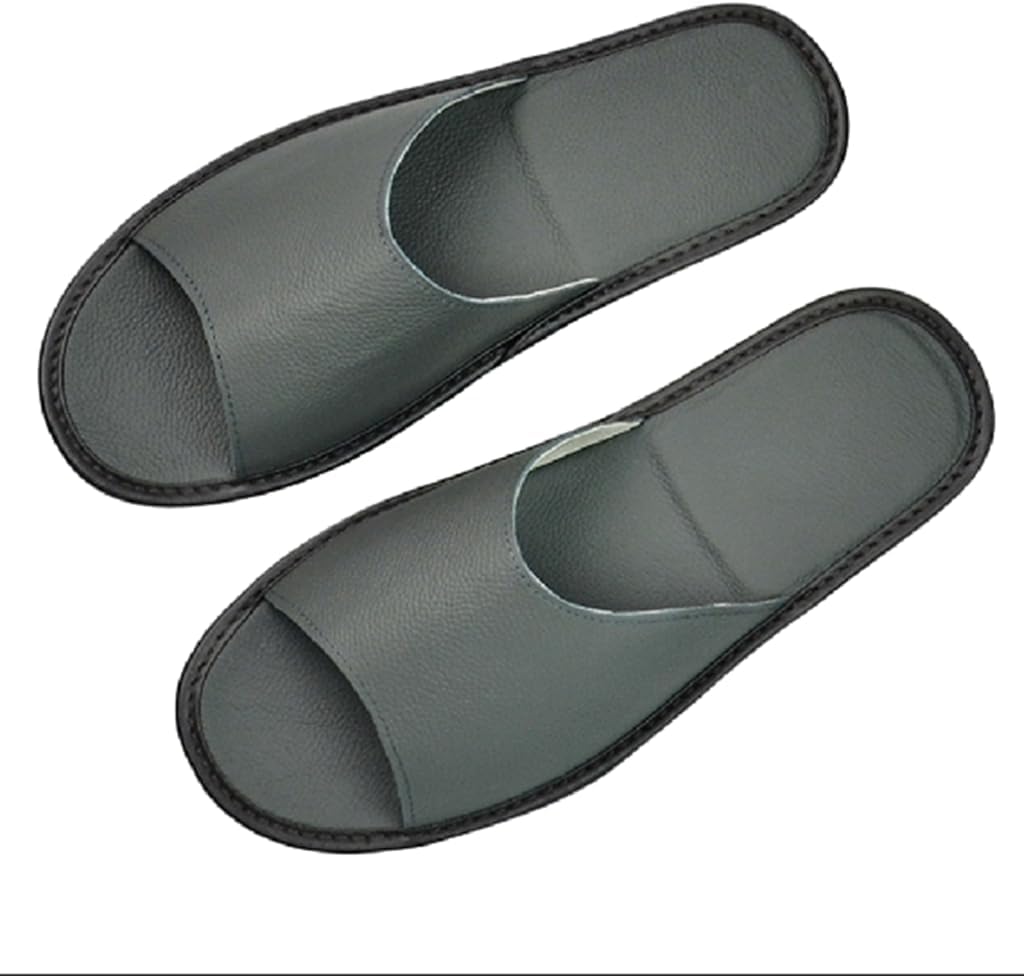 

Мужские и женские тапочки с открытым носком из натуральной кожи, летние домашние сандалии, кожаные повседневные домашние тапочки для спальни (Размер: EU 34/35, Цвет: серый) Yczhd