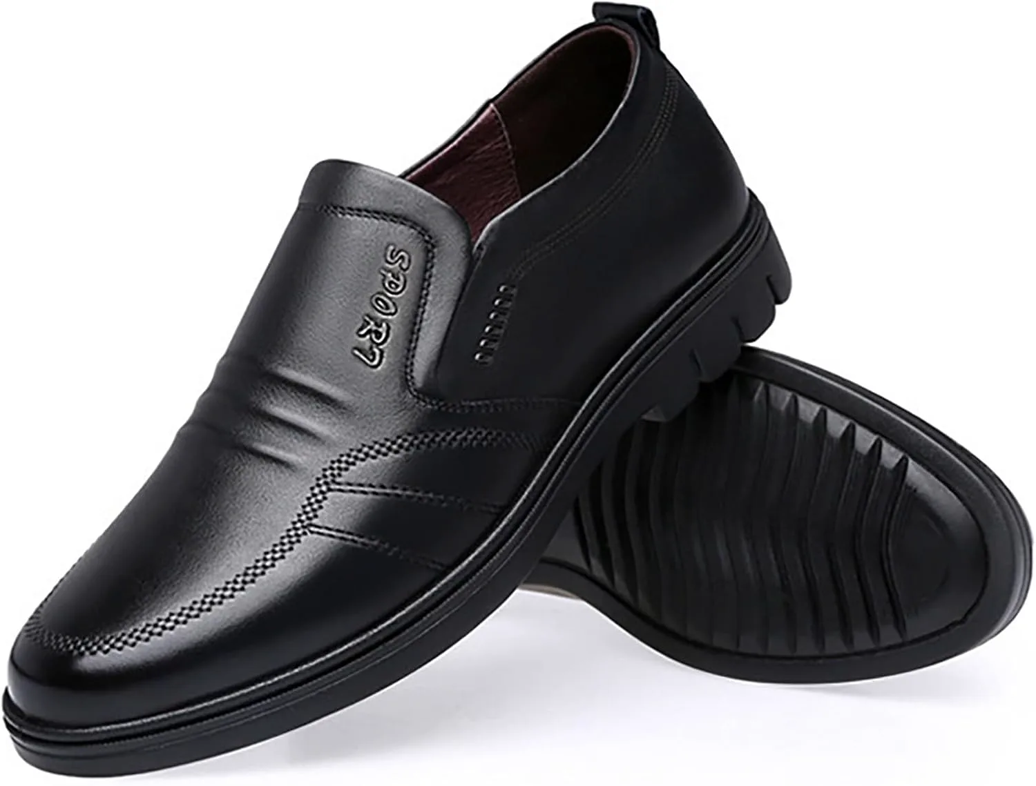Men Leather Shoes Fashionable and Casual Style New Flat Bottomed Soft Sole Slip On Comfortable Slip On Casual Men Shoes Generic, черный — фото 3