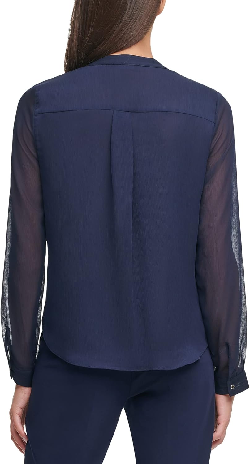 Женская блузка Tommy Hilfiger с длинным рукавом и оборкой спереди, Midnight — фото 3