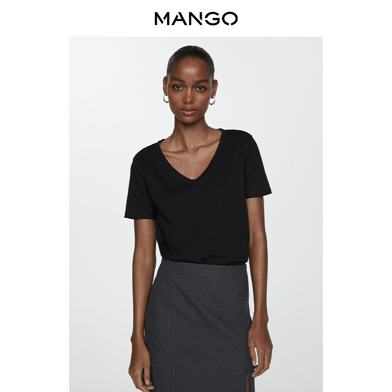 

Женская футболка Mango из чистого хлопка с v-образным вырезом, черный