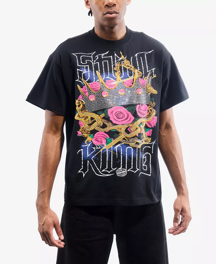 

Мужская футболка оверсайз с графическим принтом и стразами Heads Or Tails, черный