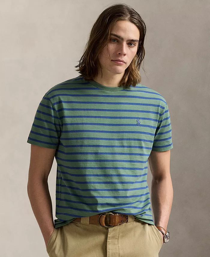 

Мужская классическая полосатая футболка из хлопкового джерси Polo Ralph Lauren, зеленый