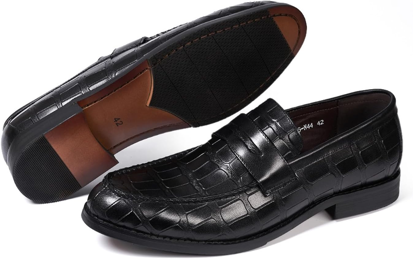 Мужские лоферы Santimon Mens Penny, формальные туфли на утяжке, из натуральной кожи с закругленным носком, мокасины для бизнеса и повседневной носки, для выпускного, свадьбы, комфортные модные туфли под смокинг для мужчин, черный — фото 4