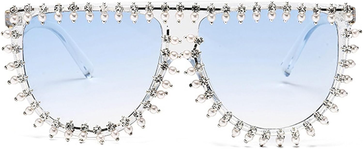 

Модные круглые солнцезащитные очки со стразами для женщин, дизайнерские солнцезащитные очки с плоской верхней частью и жемчужным блеском, винтажные солнцезащитные очки mincl, Blue