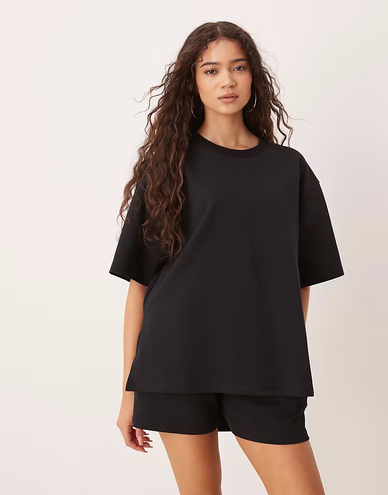 

Футболка ASOS DESIGN co-ord interlock с разрезом по бокам черного цвета