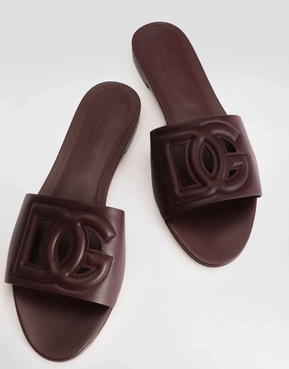 Шлепанцы из телячьей кожи с логотипом DG DOLCE & GABBANA, бордовый — фото 4