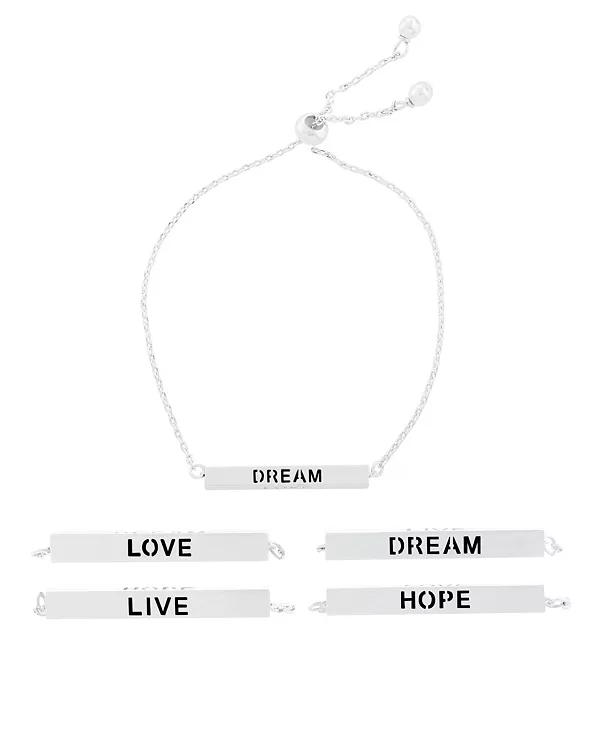 

Вдохновляющий браслет с четырьмя полосками, регулируемый по размеру, с серебряным покрытием, воплощающий любовь, надежду, жизнь и мечту Macy'S, silver