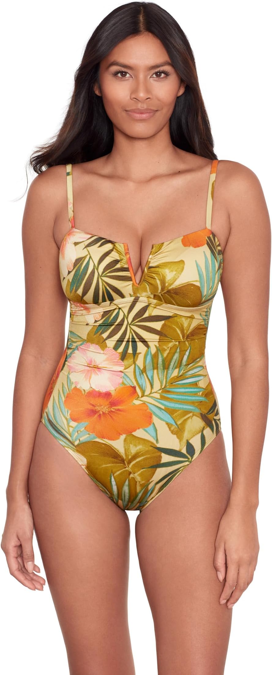 

Купальник Lauren Ralph Lauren Island Tropical V Wire Over the Shoulder One Piece, цвет Multicolor