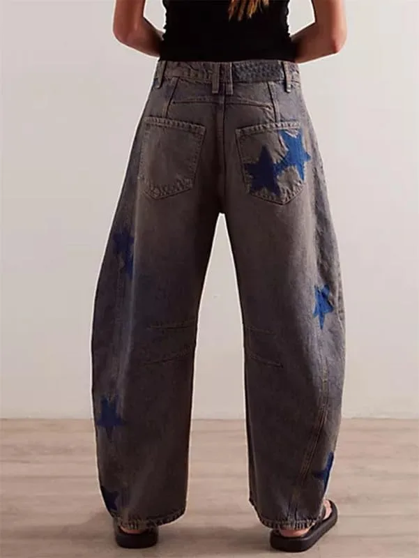 Брюки-джинсы Barrel Jeans Women с принтом Star Printed — фото 3
