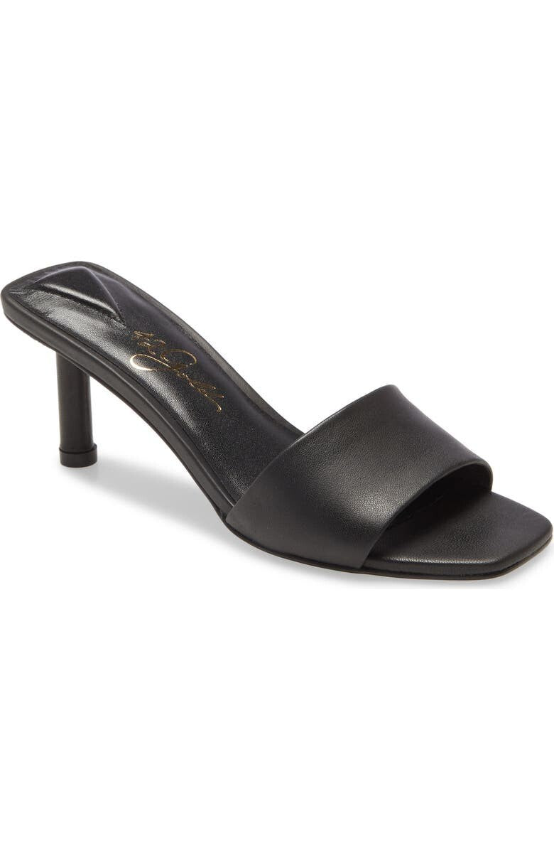 42 Gold Lilith Sandals Women's Black Leather Square Toe Stiletto Heel JOBB281
