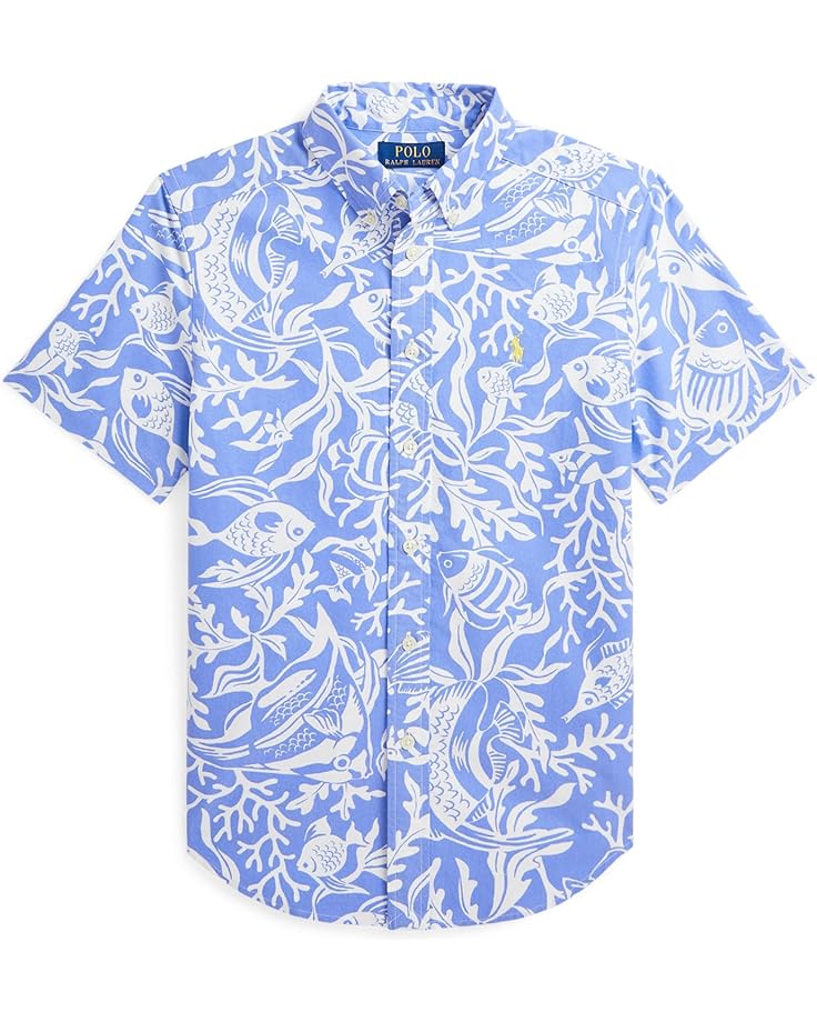 

Рубашка Polo Ralph Lauren Kids Sea-Print Cotton Short Sleeve Shirt, цвет Fish Coral/Light Blue