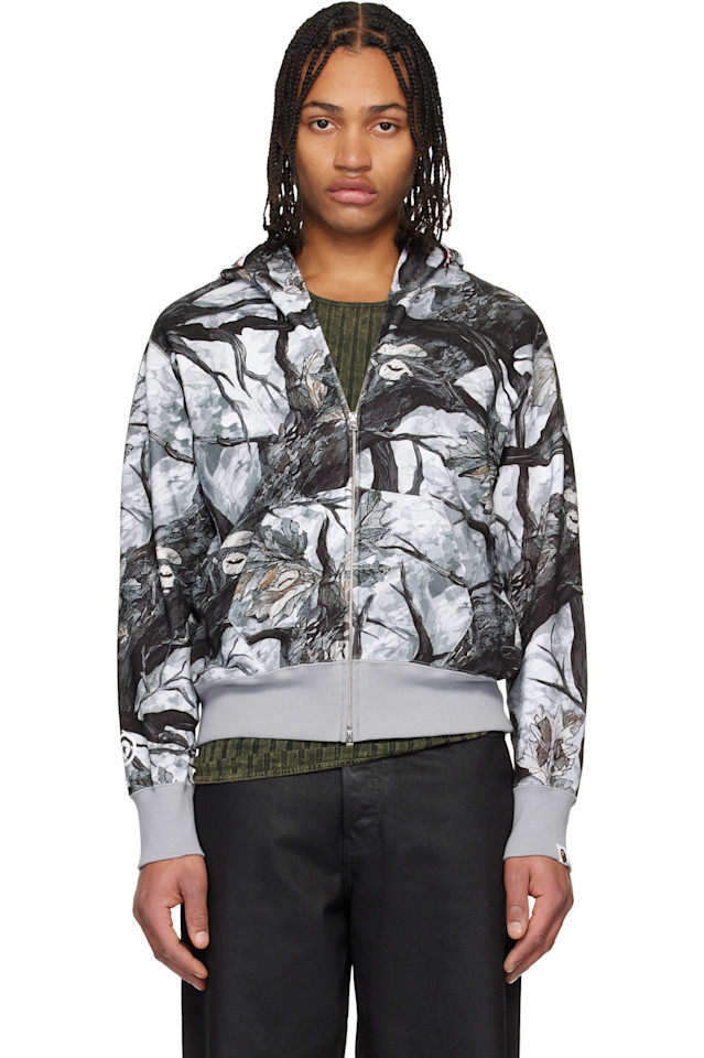 

Bape Толстовка на молнии с камуфляжным рисунком «Акула» серого цвета