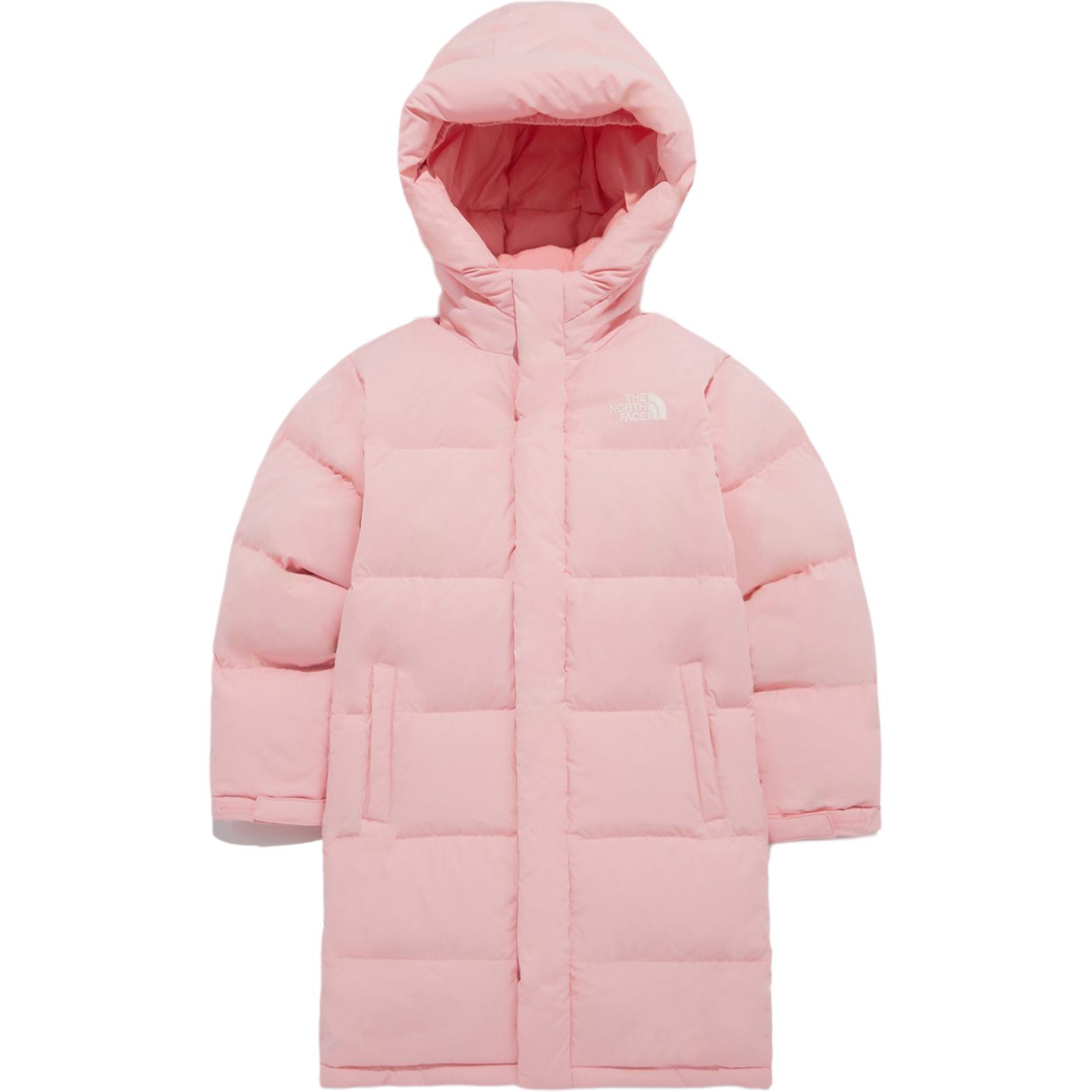 

The North Face Детская одежда, пуховая куртка средней длины с длинными рукавами и капюшоном с логотипом бренда, розового цвета