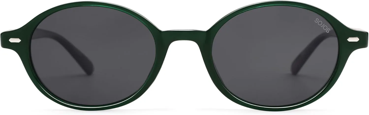 

Солнцезащитные очки SOJOS Retro Oval Round Polarized Sunglasses для женщин и мужчин, маленькие, стильные, винтажные, модные, модель SJ2611, Dark Green/Grey