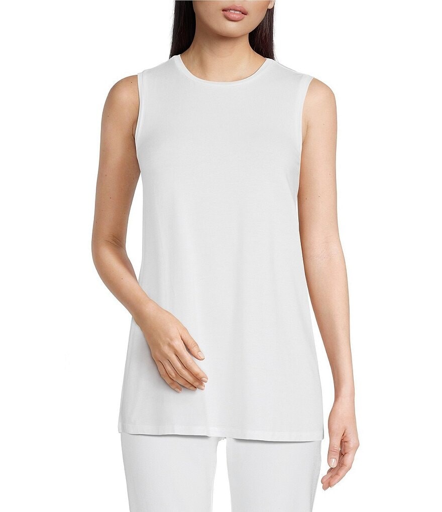

Трикотажное длинное джерси с круглым вырезом Eileen Fisher Tencel, белый