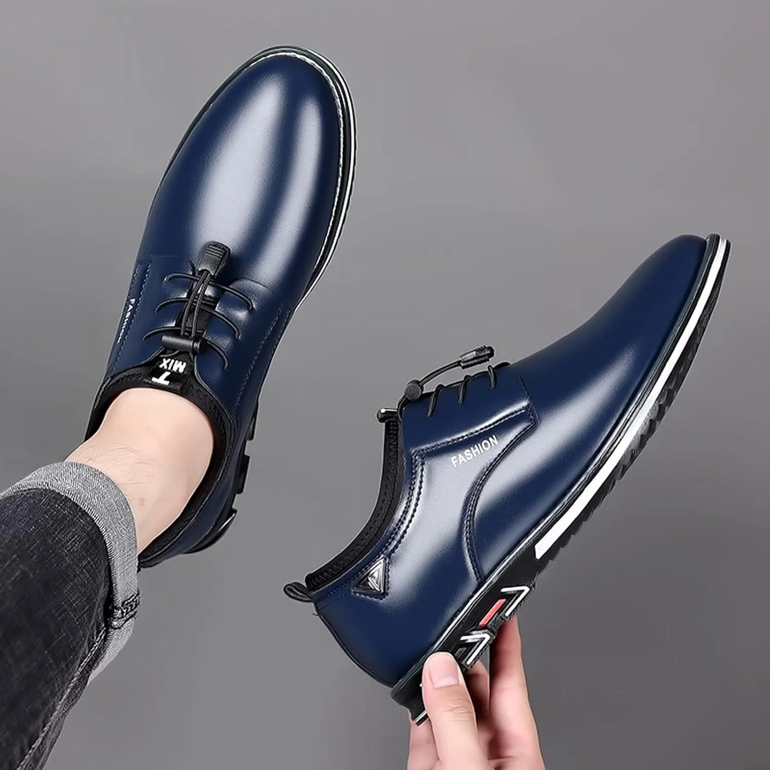 Туфли Men Shoes Size 8 Fashion Breathable Comfortable Business Lace Up Work Casual Solid Color Leather Shoes Men Casual Shoes Leather Shoes Size 12 Generic, Blau — фото 3