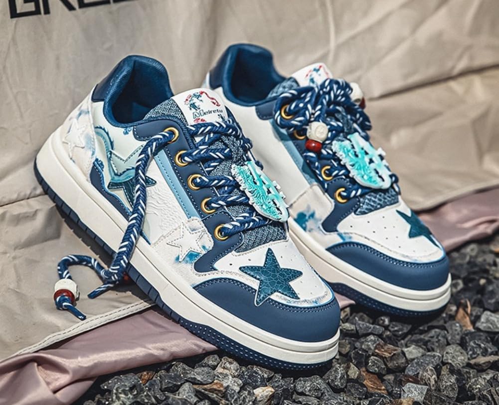 Мужские массивные кроссовки Star Shoes Y2K в ретро-стиле, кожаные кроссовки на шнуровке, легкая и удобная обувь для ходьбы для мужчин и женщин Generic, синий — фото 3