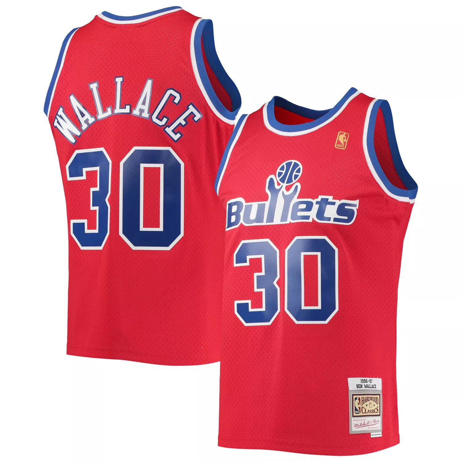 

Мужская майка Mitchell & Ness Ben Wallace Red Washington Bullets 1996-97 Hardwood Classics Swingman