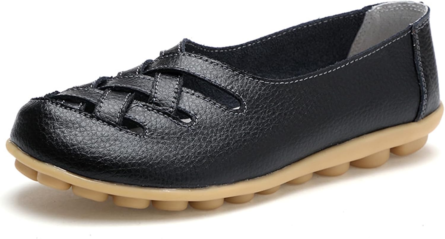 

Женские кожаные лоферы летние дышащие с вырезами, закрытый носок, сандалии без застежки, повседневные, легкие с мягкой подошвой, удобные для работы медсестры, прогулки, комфортные повседневные сандалии типа 'рыбак' Kajxz, черный