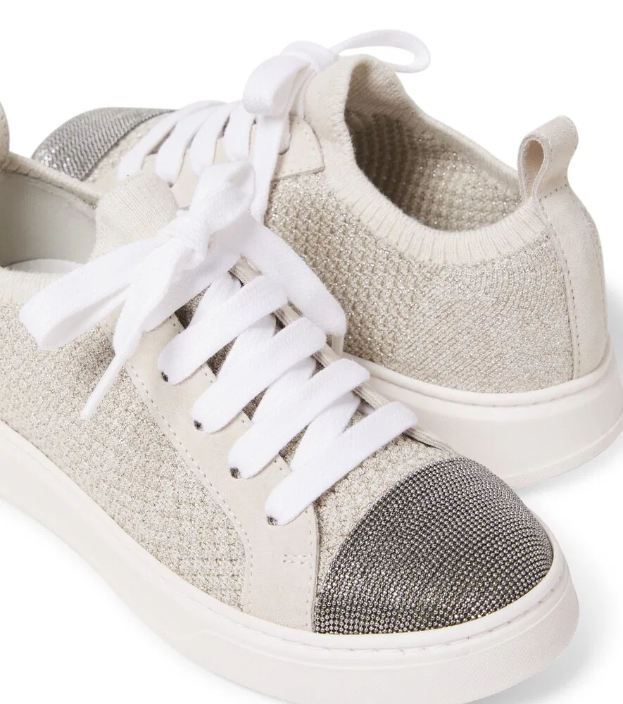 Вязаные кроссовки Monili Brunello Cucinelli Kids, бежевый — фото 4