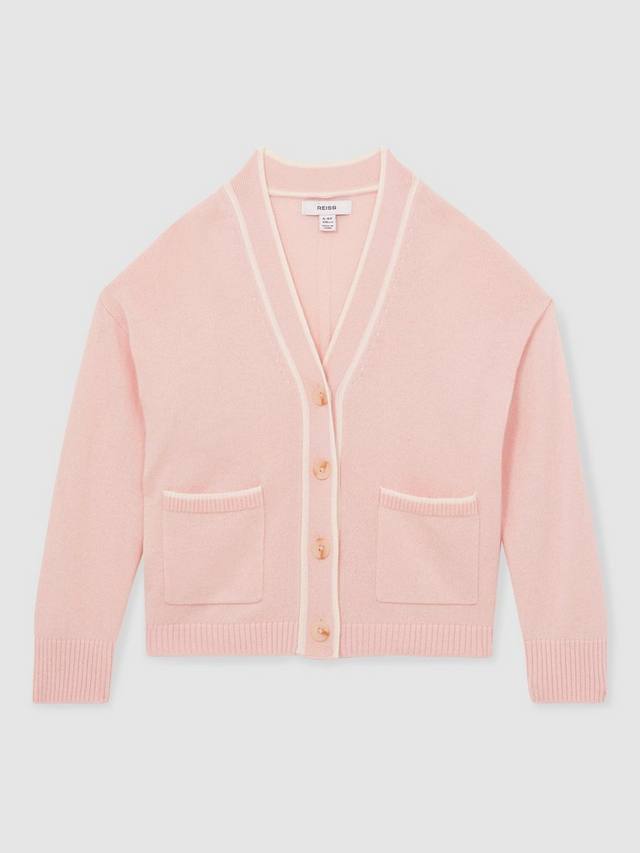 

Детский кардиган Juni из смеси шерсти и кашемира с контрастными манжетами Reiss, Pink/White
