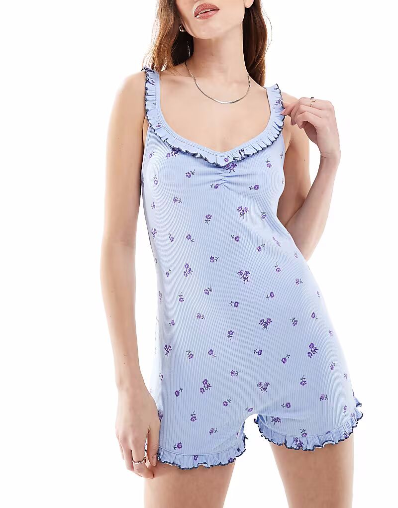 

Комбинезон на резинке для сна с оборками из хлопка, синий Cotton:On