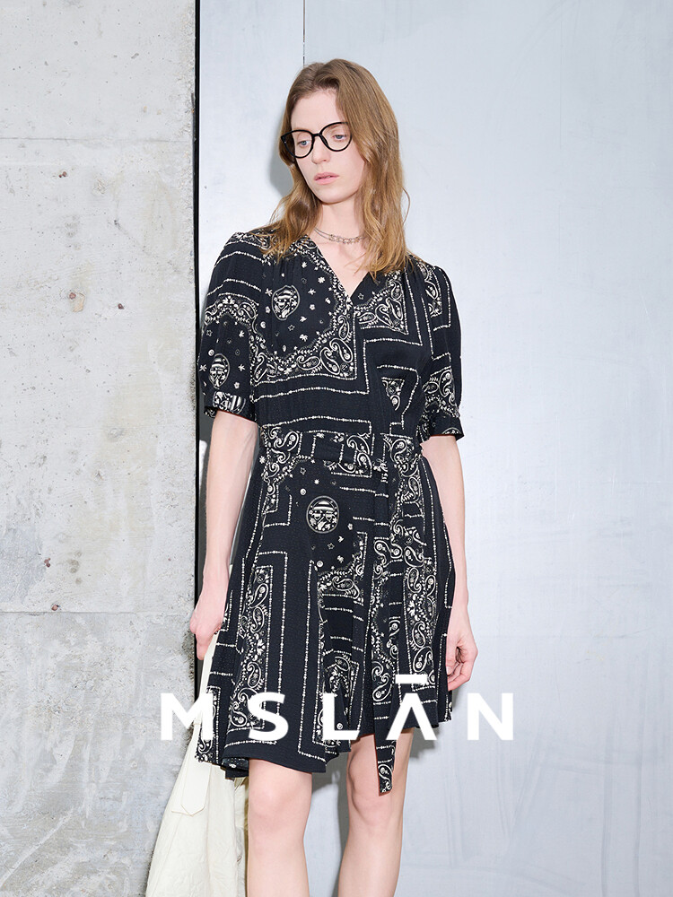 

Платье Mslan с разрезом, черный / белый