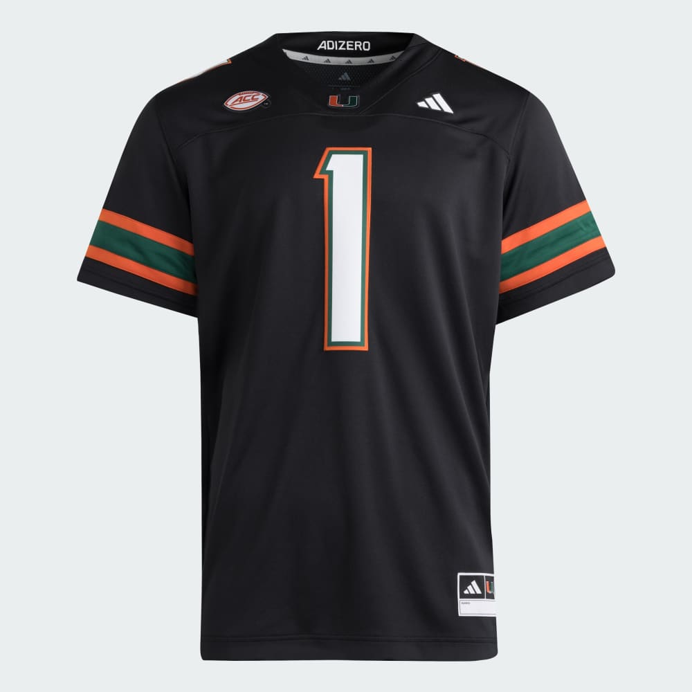 

Джерси Adidas Miami Hurricanes Premier Black Alternate Football Jersey, черный