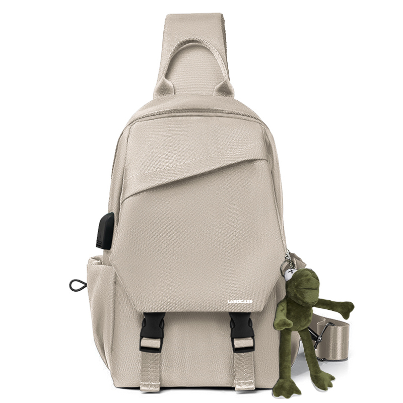 

LANDCASE Тканевый мессенджер слинг рюкзак унисекс разноцветный, Khaki+Viral Frog Pendant