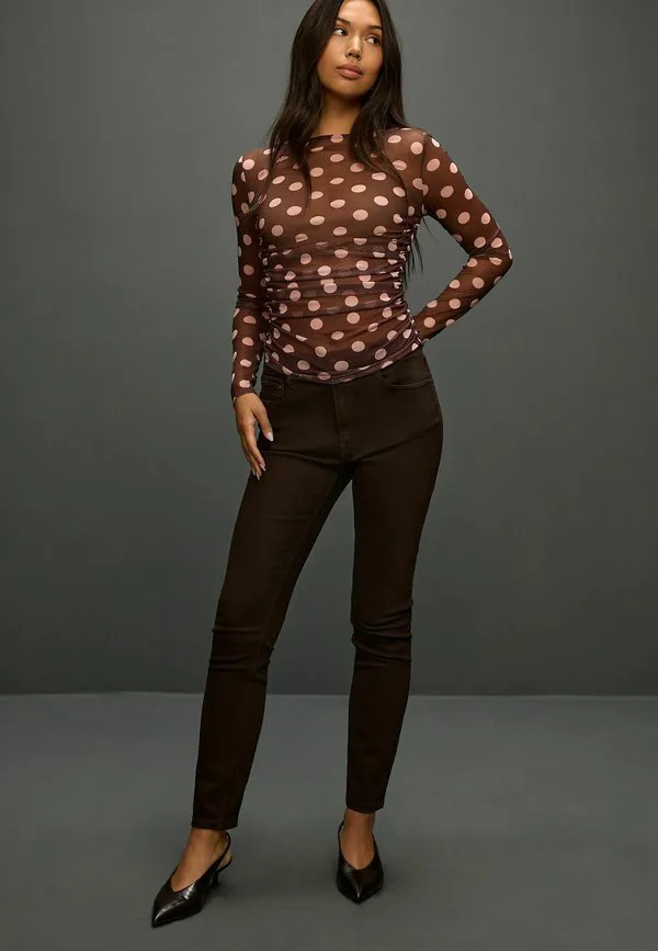 Блузка с длинными рукавами и присборенными боками Next, Chocolate Brown Pink Polka Dot — фото 2
