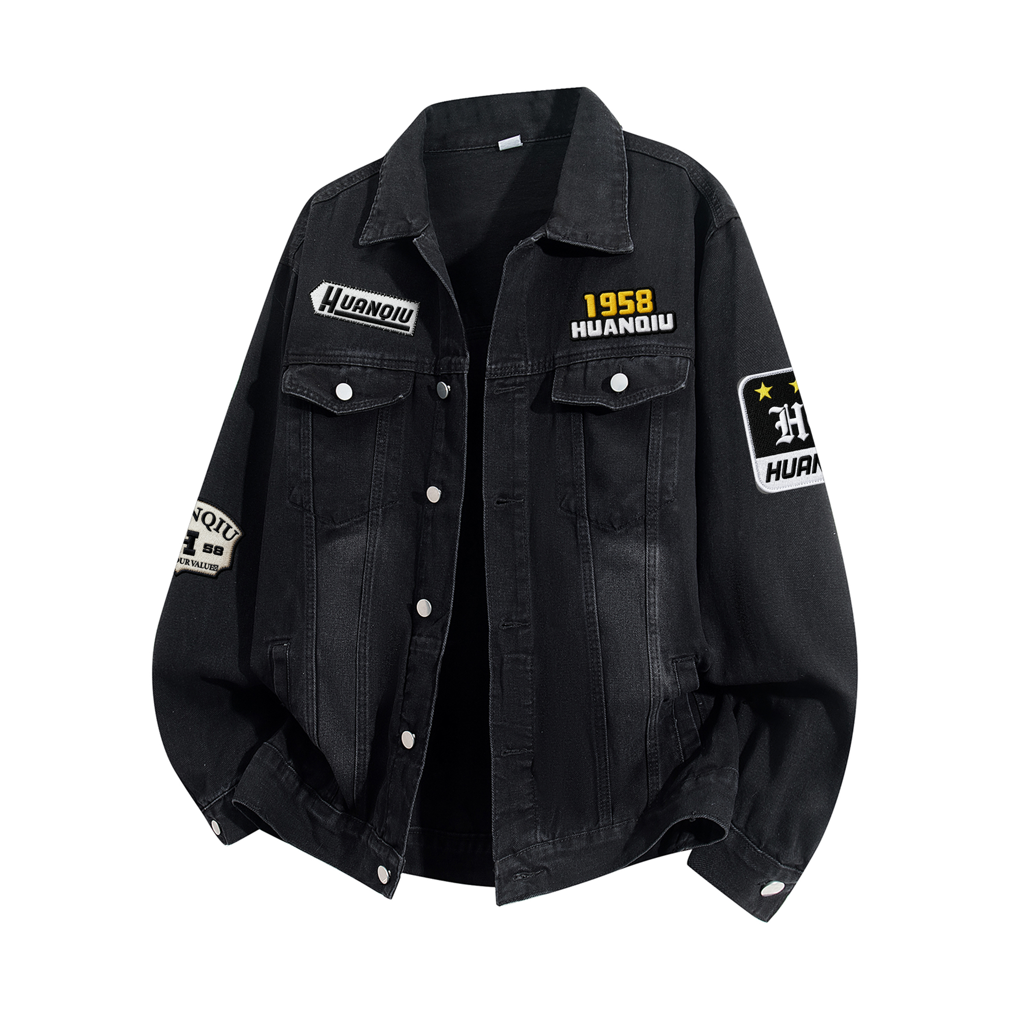 

Джинсовая куртка Unisex Lapel Moderate Print HUANQIU, черный