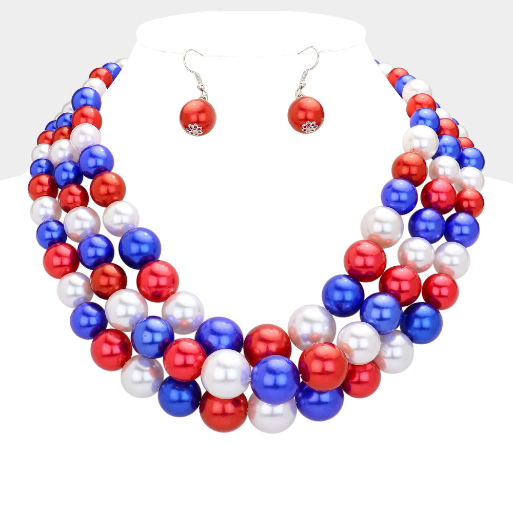 

Ожерелье из 3 рядов жемчуга Fashnzfab, синий/красный/белый