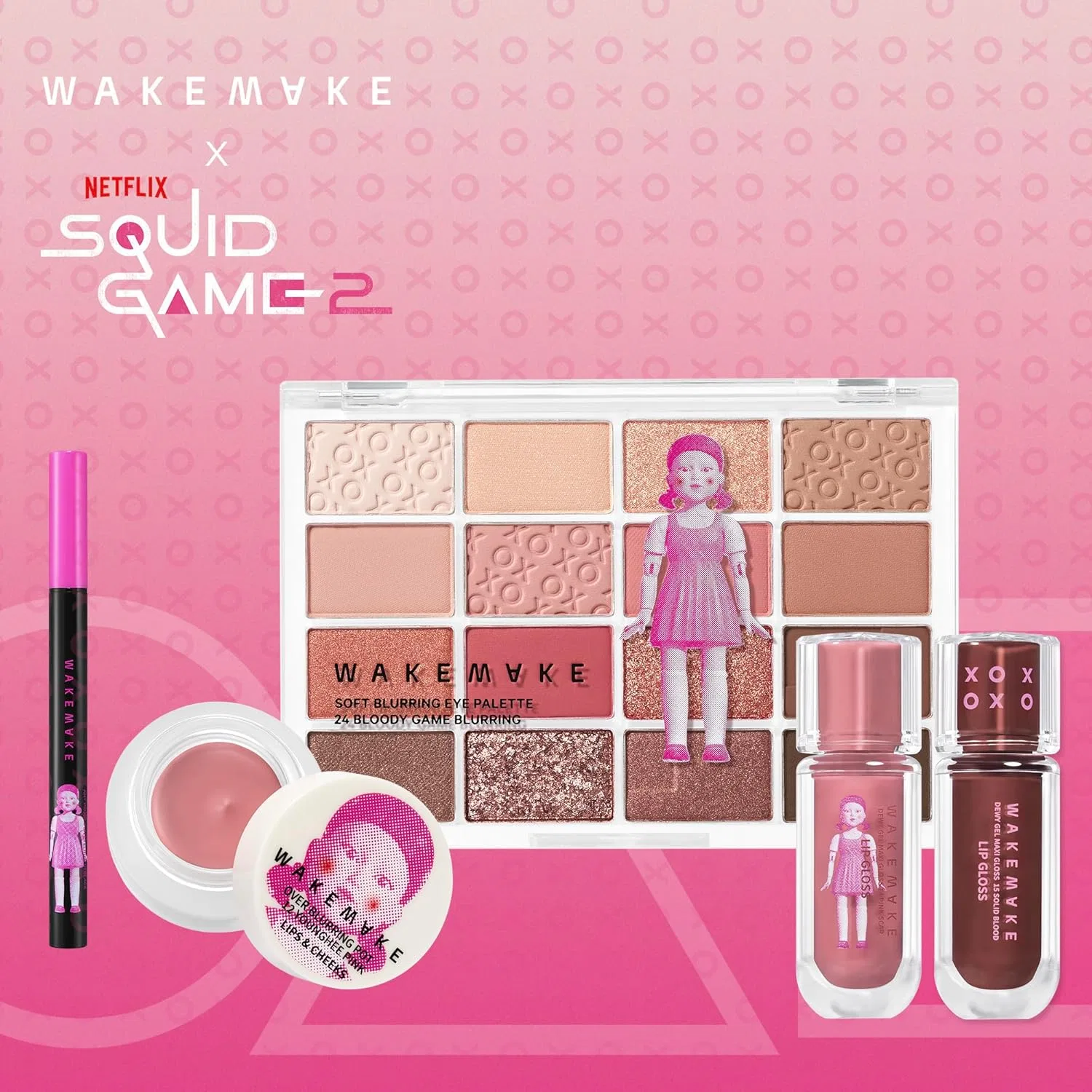 Набор косметики WAKEMAKE в коллаборации с Squid Game Get Ready With Younghee, красный — фото 3