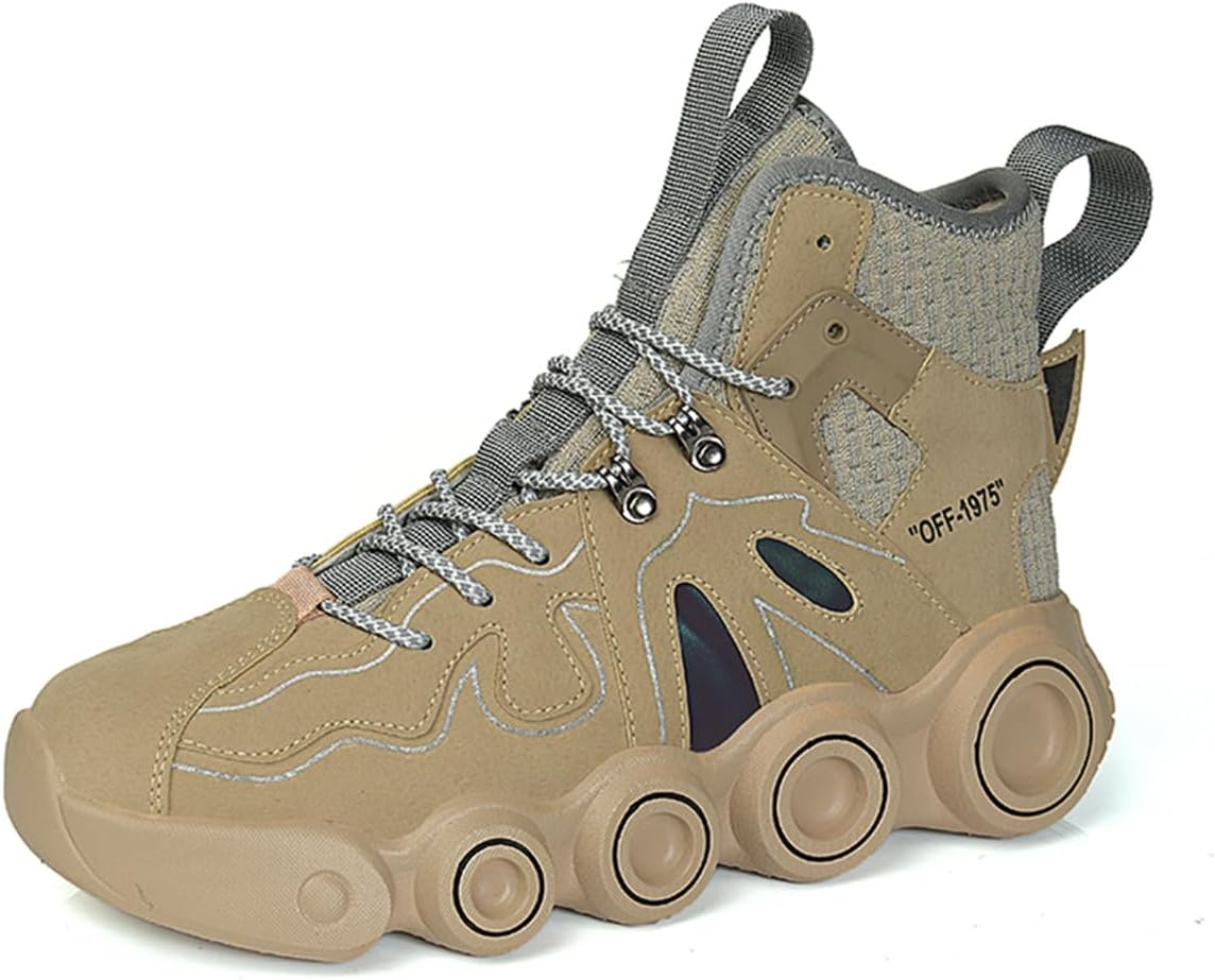 

Мужские высокие кроссовки на массивной подошве, дышащие с отражающими элементами для уличного стиля и повседневной ходьбы Zhoupulp, хаки