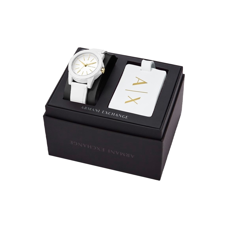 

ARMANI EXCHANGE Наручные часы AE, кварцевый механизм, силиконовый ремешок, белый циферблат, женские часы, подарочная коробка-шедевр