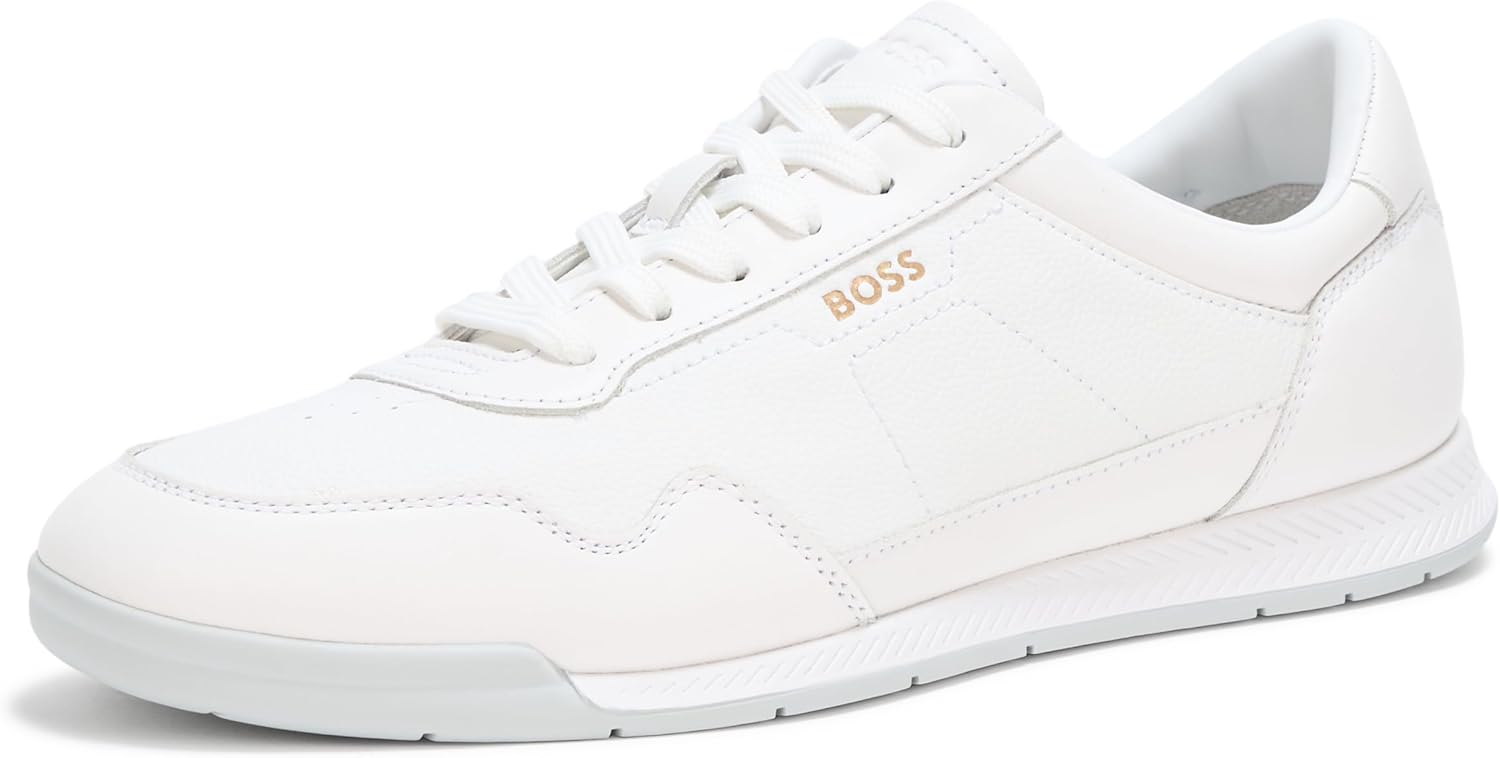 

BOSS Мужские титановые низкопрофильные кожаные кроссовки, White Bone